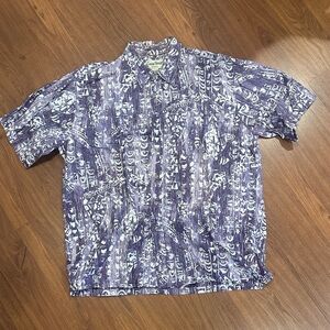 Casual Short-Sleeve Print Button-Down Shirt — Purple